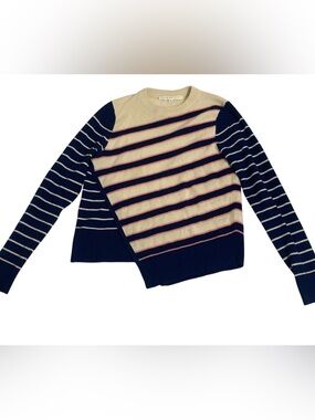Veronica Beard Striped Cashmere Sweater-M- Cream with Navy, Pink Stripes